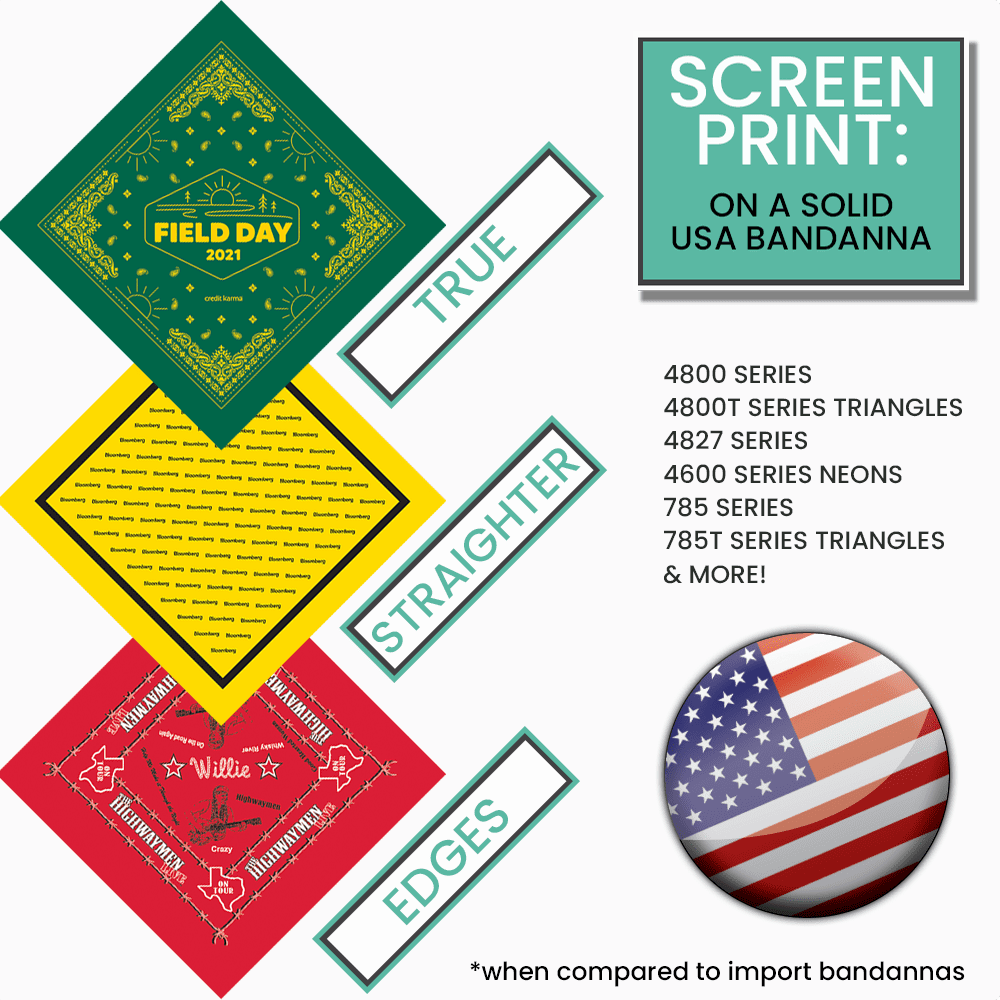 GRAPHIC SHOWING QUALITY OF USA BANDANAS solid color bandannas