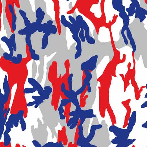 RED WHITE GREY AND BLUE CAMOUFLAGE PATTERN